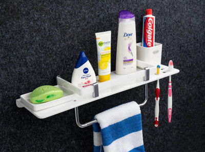 iSTAR 5 in 1 Multipurpose Kitchen/Bathroom Shelf/Paste-Brush Stand/Soap Stand/Tumbler Holder/Bathroom Accessories(White)