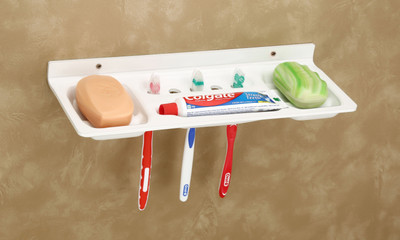 HAPPI Acrylic Double Soap Dish with Toothpaste/Toothbrush Holder Stand for Bathroom(White)