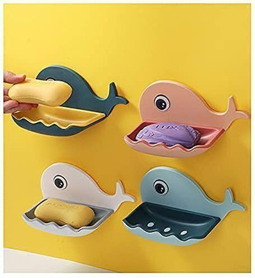 Fulkiza Pack of 4 Cute Fish Design Self Adhesive Wall Mounted Soap Dish FishSoapx4.26(Multicolor)