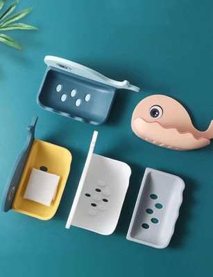KRAZE Pack of 4 Beautiful Fish Design Double Layer Self Draining Soap Case x4.11(Multicolor)