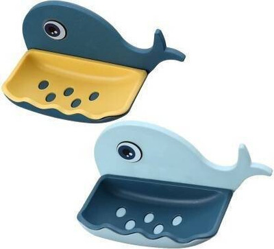 Sahaj Enterprise Pack of 2 Stylish Fish Design Wall Mounted Self Adhesive Soap Shelf x2.204 Plastic Wall Shelf(Number of Shelves - 2, Multicolor)