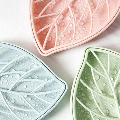 Radha Pack of 3 Leaf Shape Double Layer Self Draining Bar Soap Holder x3.37(Multicolor)