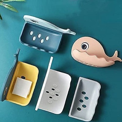 KRAZE Pack of 2 Cute Fish Design Self Adhesive Wall Mounted Soap Dish x2.84 Plastic Wall Shelf(Number of Shelves - 2, Multicolor)