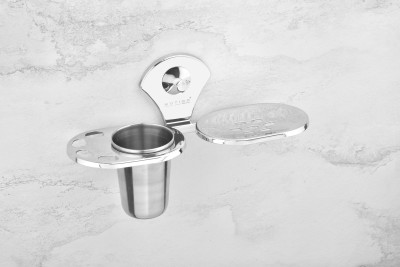 MOTIQO Stainless Steel Royal Soap Dish With Tumbler Holder for Bathroom, PACK-02(Silver)