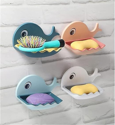 SJK Fish Shape Cute Adhesive Waterproof Wall Mounted Soap Dish(PACK OF 2) 629(Multicolor)