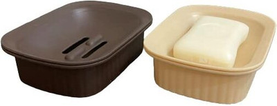 CSM Plastic Soap Case Soap Stand soap Holder Soap Dish for Bathroom - Set of 2(Beige, Brown)