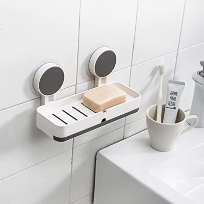 Gryty Soap Holder For Bathroom Wall Mount Sticker Self Adhesive Stand With Drain Tray(White)