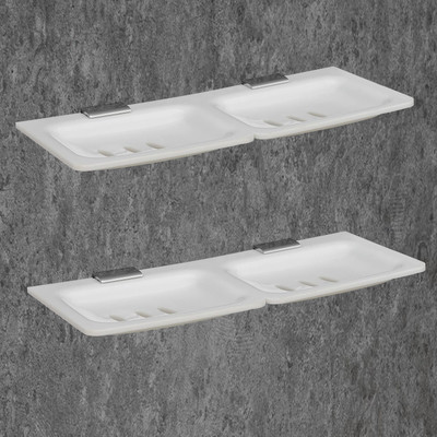 FORTUNE Acrylic Double Square Soap Dish / Soap Case / Bathroom Accessories (Pack of 2)(White)
