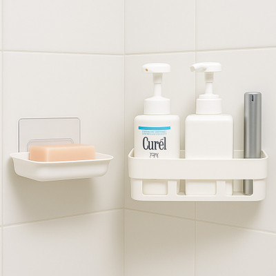 romj Wall Mounted Bathroom Rack Storage Shelf Organizer Drill-Free& Storage rack(White)