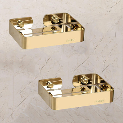 Spazio SS- 304 PVD Coated Bathroom Soap Dish/Soap Holder/Case/Stand Bathroom (Set of 2)(Full Gold)