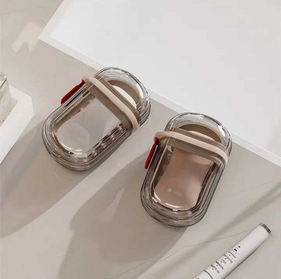 Mezulot Travel Soap Holder with Lock & Drain Tray(Brown, transhparent)