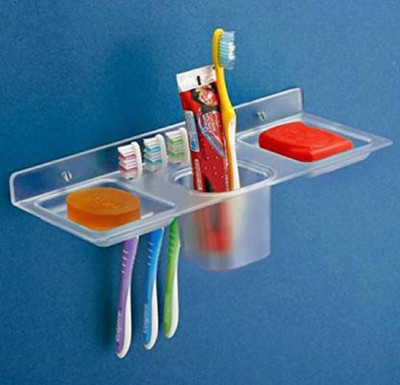 ADONZ Plastic 4 in 1 Multipurpose Kitchen/Bathroom Shelf/Paste-Brush Stand(Transparent)
