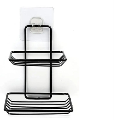 paramount meta crafts Pack of 1 Self Adhesive Double layer soap dish holder Bathroom Kitchen (Black)(Black)