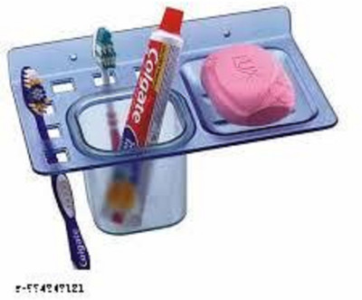 MAHADEV INDUSTRIES Soap Dish with Brush Paste Holder Square Unbreakable 3 in 1 for Bathroom(royal blue)
