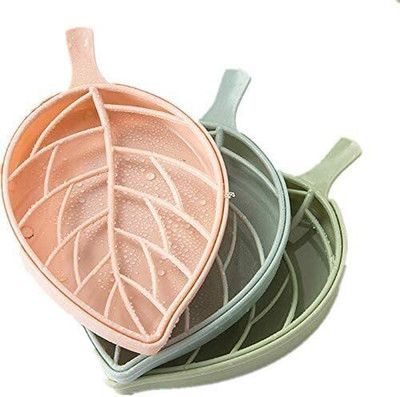 Shreejee Pack of 3Beautiful Leaf Shape Self Draining Double Layer Soap Casex3.18(Multicolor)
