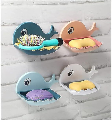 jigpa Pack of 4 Beautiful Fish Design Wall Mounted Self Draining Soap Case x4.36(Random Colours)