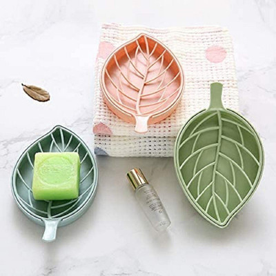 Corevalue Pack of 3Beautiful Leaf Shape Self Draining Double Layer Soap Casex3.37(Multicolor)