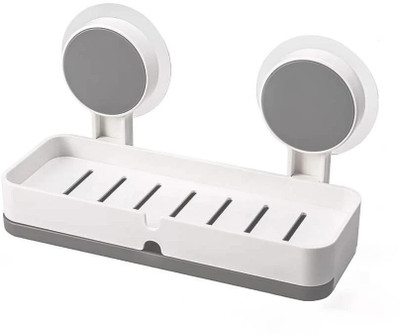 HHBR 1 Pcs Soap Stand/Holder for Bathroom with ABS material | Non-Drill Wall Mount(White and Grey)