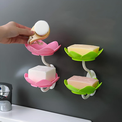 VAJIN Wall Mounted Drain Soap Box 2 Layer Flower Wall Soap Stand(Multicolor)