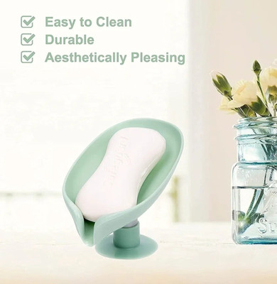 Shreejee Pack of 1 Leaf Shaped Self Draining Suction Cup Soap Dish x1.202(Random Colour)