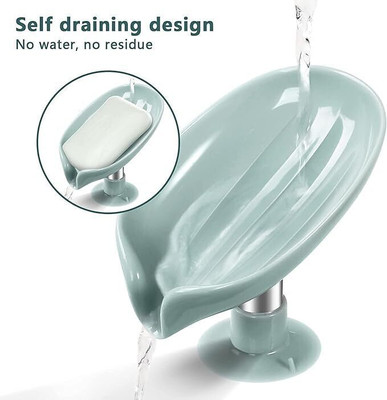 Shreejee Pack of 2 Leaf Shaped Self Draining Suction Cup Soap Dish x2.135(Random Colour)