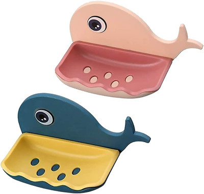 JASODANANDAN Self Draining Double Layers Fish Shape Plastic Adhesive Wall Mounted Soap Dish(Multicolor)