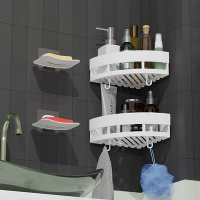 XBEY Corner Shower Caddy & Soap Dish Holder with Hook(White)
