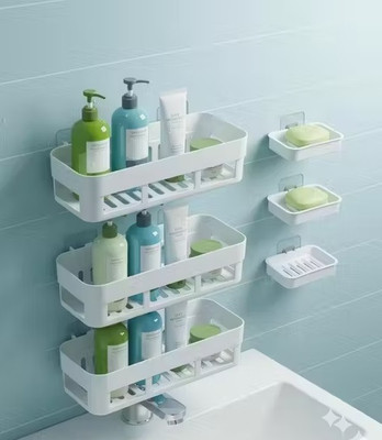RPTRENDZ 3Pcs Plastic Bathroom Shelves, 3Pcs Soap Dish for Home And Kitchen[Pack of-6](White)