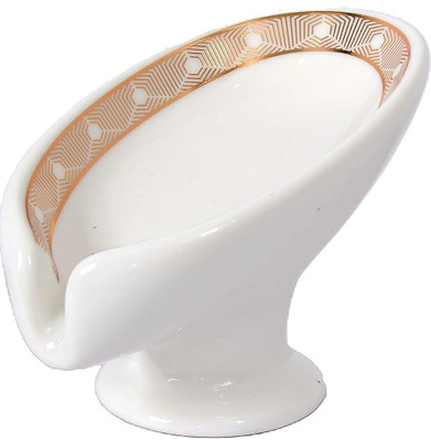 Skywalk Ceramic Soap Dish with Drain, Leaf Shape Self Draining Soap Holder SWKA-1250(White)