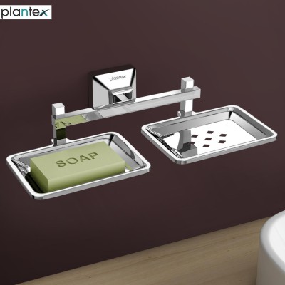 Plantex Crosslink Stainless Steel 304 Grade Squaro Soap Holder for Bathroom/Double Soap Dish(Silver)