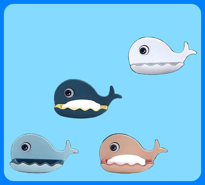 SJK Fish Shape Cute Adhesive Waterproof Wall Mounted Soap Dish(PACK OF 4)(Multicolor)