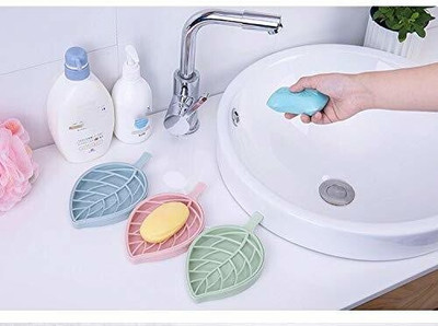 KRAZE Pack of 3Multifunctional Household Leaf Shape Double Layer Soap Boxx3.27(Random Colour)
