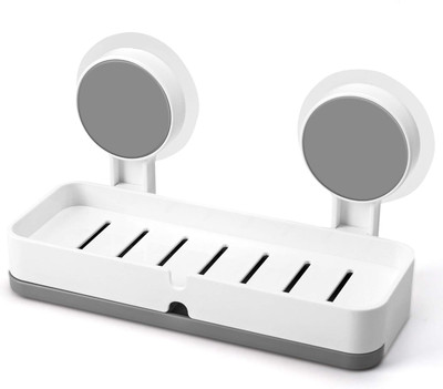 KESOL Wall-Mounted Soap Holder with Magic Sticker Adhesive and Removable Drain Tray(White)
