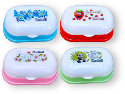 Nyoma Plastic Printed Soap Case Box Set of 4 for Bathroom & Kitchen(Multicolor)