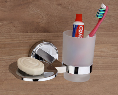 GRIVAN Wall Mounted Stainless Steel Soap Stand with Toothbrush Holder, Tumbler Holder(Silver)