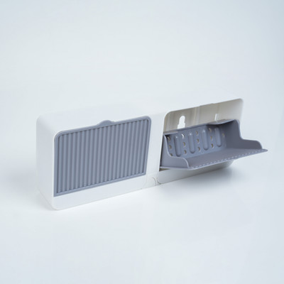 RTURO No-Drilling Wall Mounted Soap Box with Double Soap Holder & Drain Tray(Grey, White)