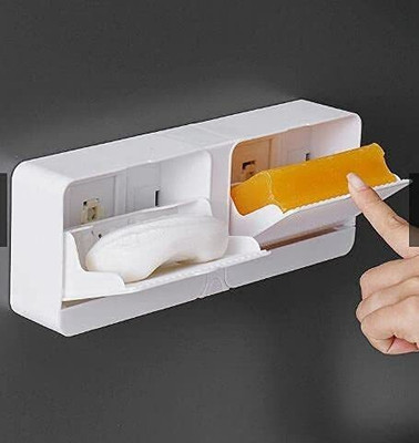 FRENYEAR No-Drilling Wall Mounted Soap Box with Double Soap Holder & Drain Tray(Multicolor)