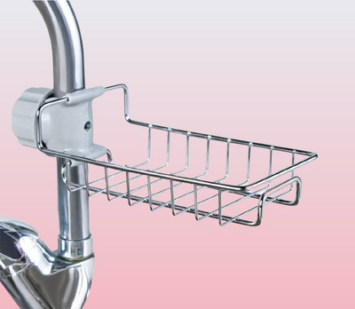 Vayeb Kitchen Faucet while Alloy Caddy Steel Soap Sponge Sink and Holder(Silver)