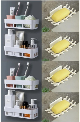 Lufasa Bathroom Shelf Storage Rack Bathroom Organizer with Soap Dish(White)