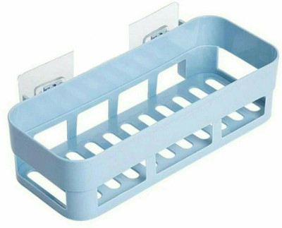PARTH ENTERPRISE Plastic Suction Cup Multi Storage Holder Wall Mounted Shelf for Bathroom Organizer/Kitchen Bathroom Storage Basket Box(Blue)