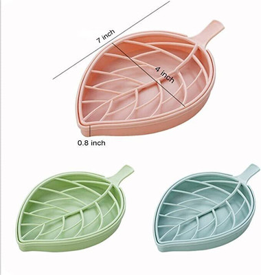 ks trade Pack of 1Multifunctional Household Leaf Shape Double Layer Soap Boxx1.28(Multicolor)