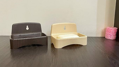 CSM Mounted Self Draining Soap Cases Set of 2 Plastic Soap Holders/Soap Dishes(Beige, Brown)