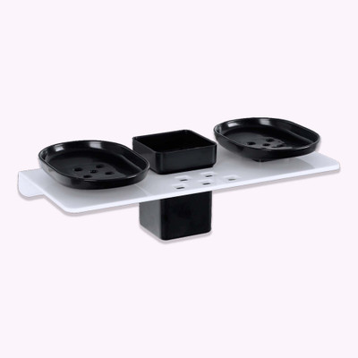 Sarvatr Acrylic Toothbrush Toothpaste Soap Dish Bathroom Organizer Stand 3-in-1 Holder(Black)