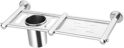 FORSQUARE HARDWARE PRODUCTS 304 Stainless steel Soap Dish+Tumbler Holder/Toothbrush for bathroom (pack of 1)(Silver)