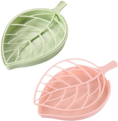 Shreejee Pack of 2Leaf Shape Self Draining Bar Soap Holder x2.16(Random Colour)