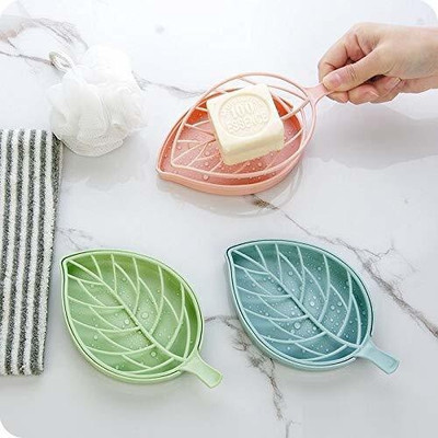 RUSHIL WERE Leaf Shape Double Layer Soap Dish Case Holder Bathroom Soap Dish Case Pack of 3(Multicolor)