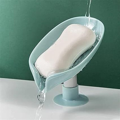 WebDealz Pack of 1 Leaf Shaped Self Draining Suction Cup Soap Dish x1.192(Random Colour)