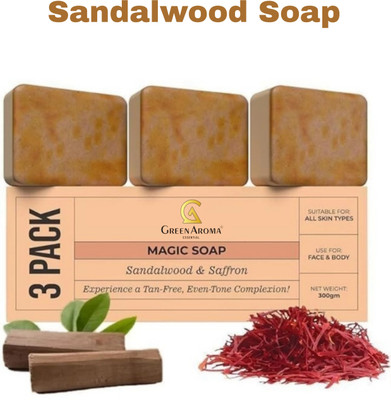 GreenAroma Essential Soaps Sandalwood & Saffron Magic Soaps Glowing & Refreshing, Deep Clean Skin(3 x 100 g)