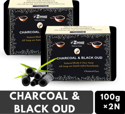 ZOOMZ Charcoal & Black Oud Luxury Handmade Soap Combo of 2 -Deep Cleansing & Acne Care(2 x 100 g)