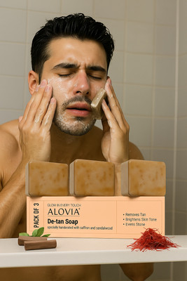ALOVIA Sandalwood De-Tan Soap – Reduces Sun Damage & Restores Fairness(3 x 100 g)